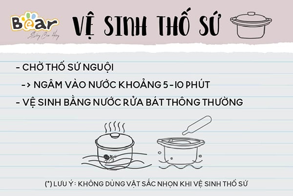 Ngăn sứ rời của nồi nấu chậm Bear cần được làm sạch sau khi dùng