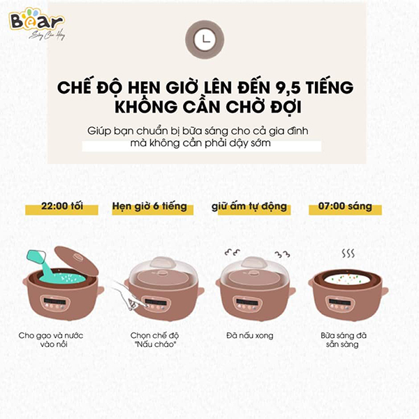 Hướng dẫn nấu cháo qua đêm bằng nồi Bear