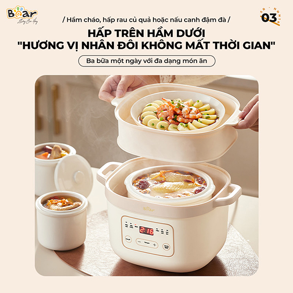 Thời gian hấp rau củ bằng nồi Bear?